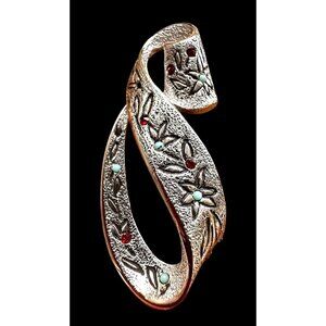 Vintage Kramer Floral Brooch Pin Signed Rare New York Ruby Turquoise Sto…